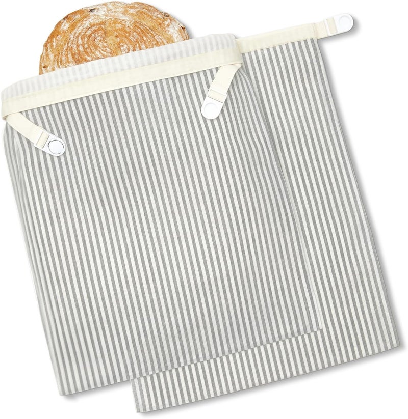 BRONYPRO Reusable Beeswax and Linen Bread Bags, 2-Pack Waxed Bread Bags for Homemade Bread & Sourdough, Sustainable Sourdough Loaf Storage to Lock in Freshness, Large 17x12.6in, Grey - Image 1